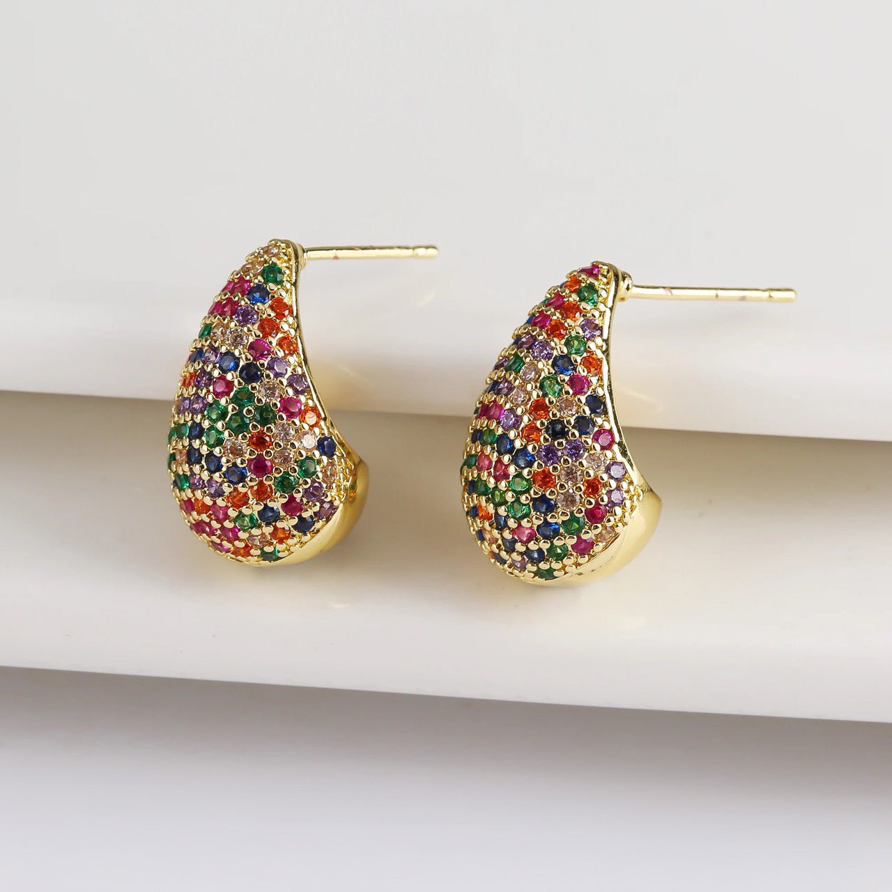 Dainty Glimmering Diamond Teardrop Earrings in colorful