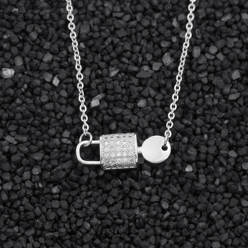 Dainty Lock And Key Lovers Necklace in silver