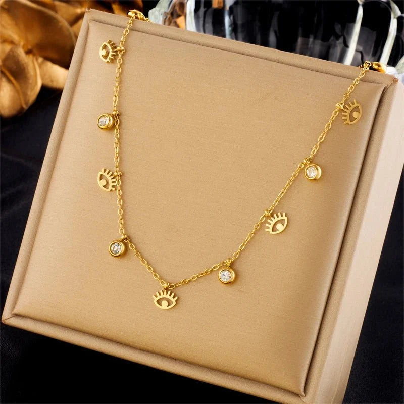 Dainty Minimal Evil Eye Diamond Necklace