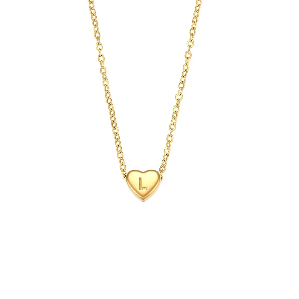 dainty minimal heart initial letter necklace