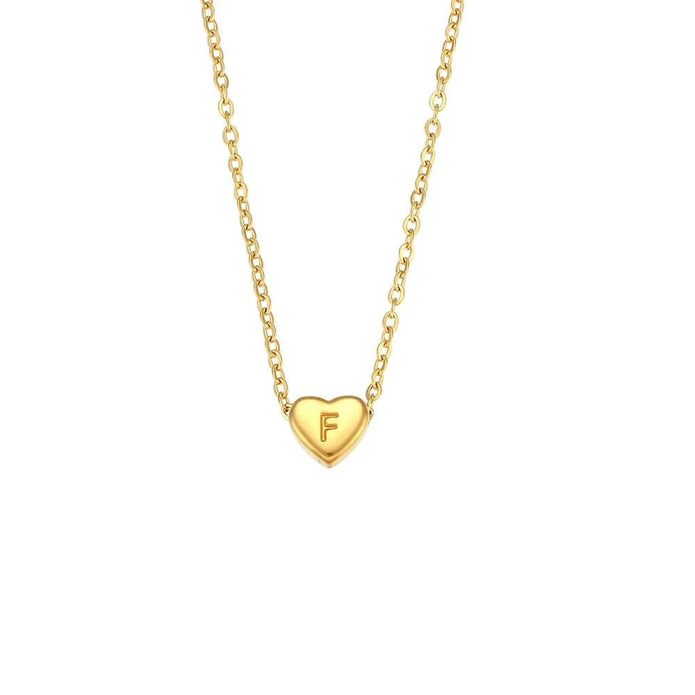 dainty minimal heart initial letter necklace