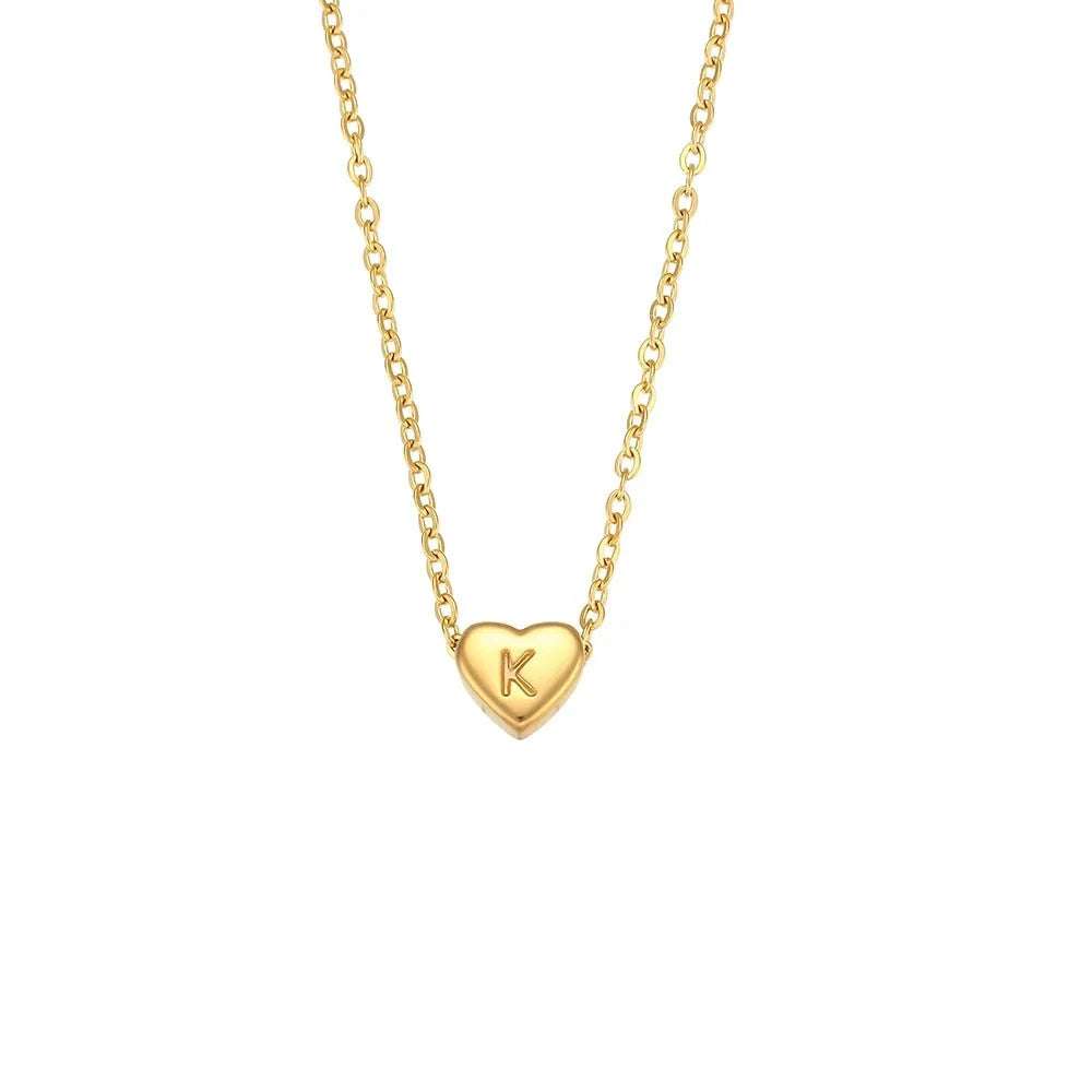 dainty minimal heart initial letter necklace