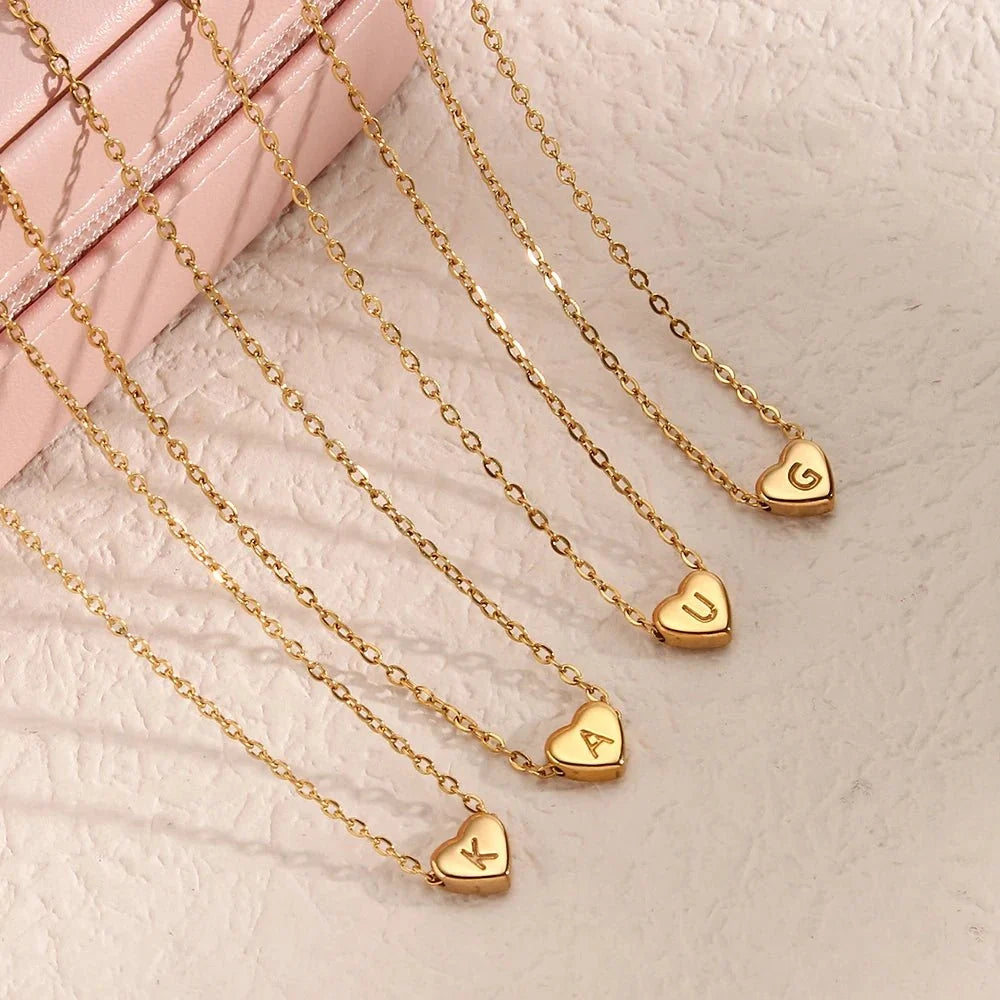 Dainty Minimal Heart Initial Letter Necklace