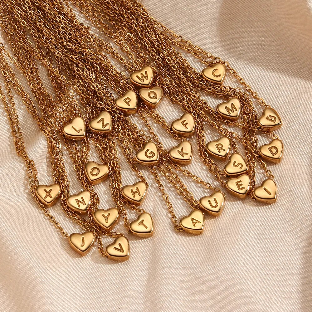 Dainty Minimal Heart Initial Letter Necklace