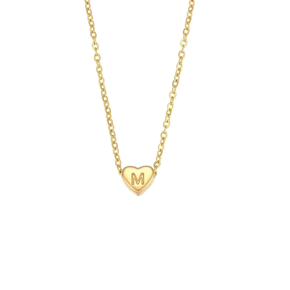 dainty minimal heart initial letter necklace
