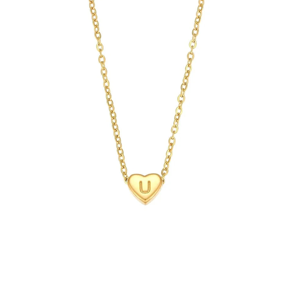 dainty minimal heart initial letter necklace