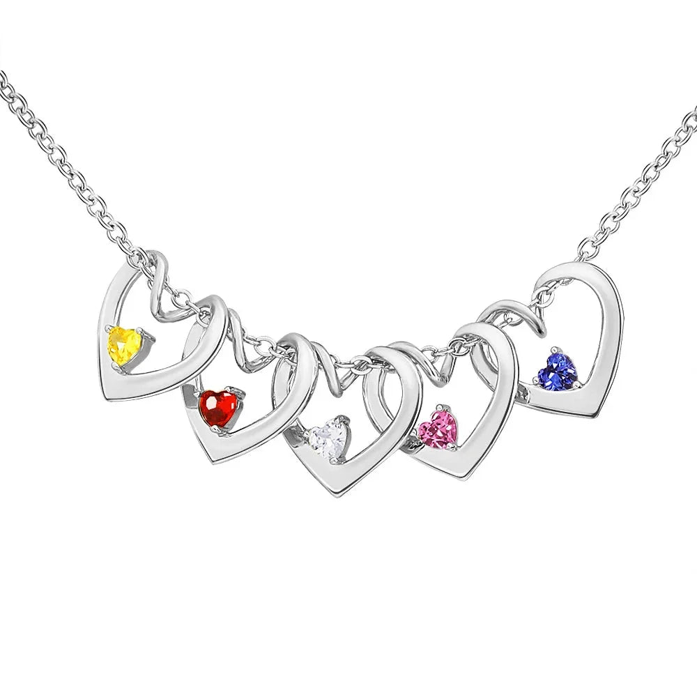 Dainty Name & Birthstone Heart Charm Bangle Bracelet & Necklace in silver