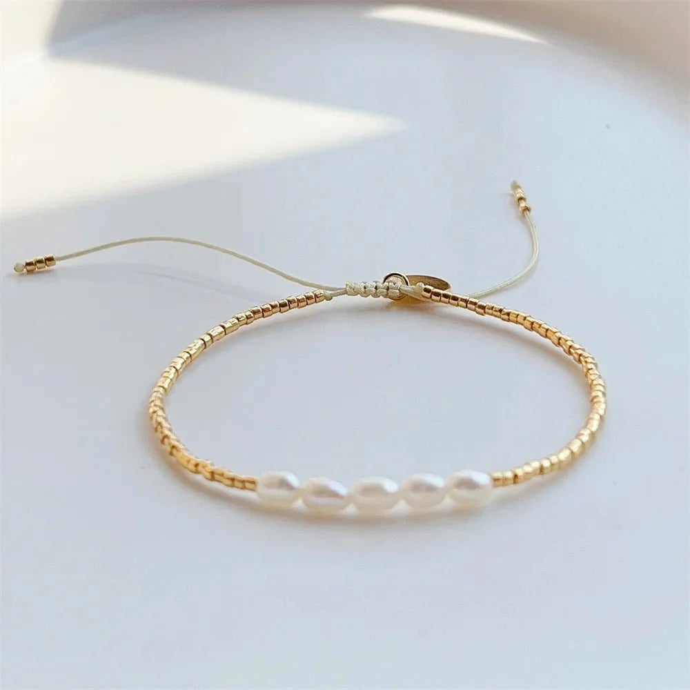 Dainty Pearl Golden Beaded Bracelet