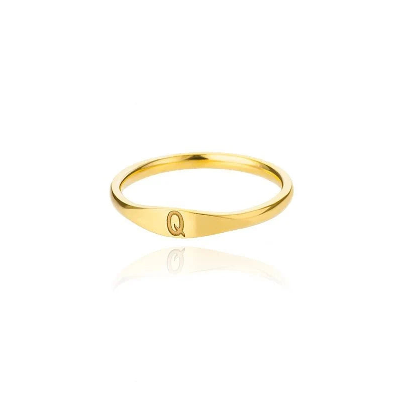 Dainty Thin Letter Initial Ring in gold
