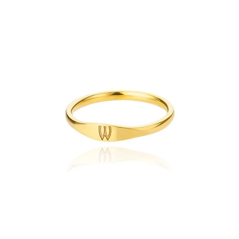 dainty thin letter initial ring