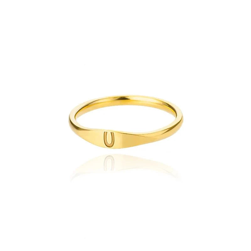 Dainty Thin Letter Initial Ring in gold