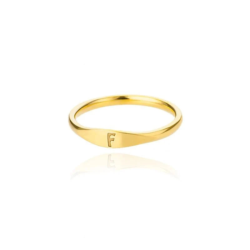 Dainty Thin Letter Initial Ring in gold