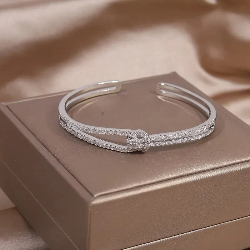 Diamond Knot Cuff Bracelet in silver