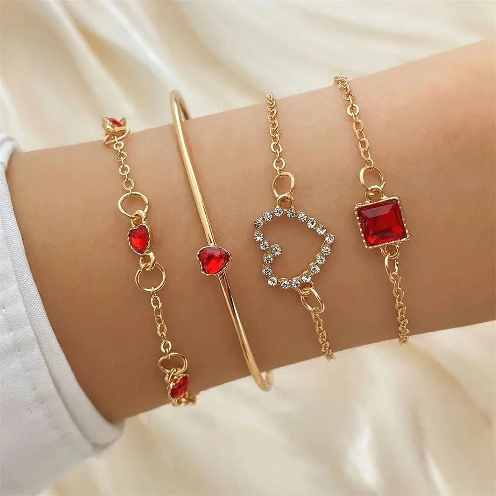 Diamond Statement Bracelet Stacks in red