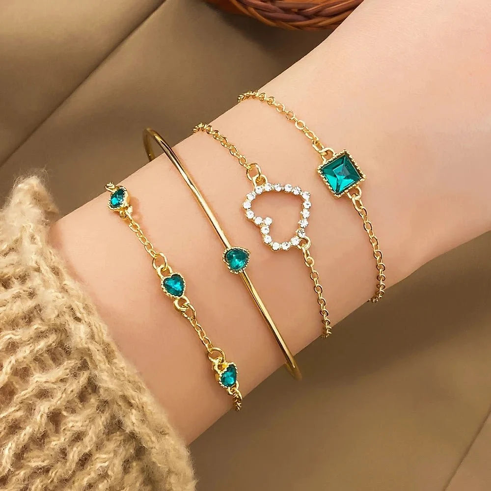 Diamond Statement Bracelet Stacks in green