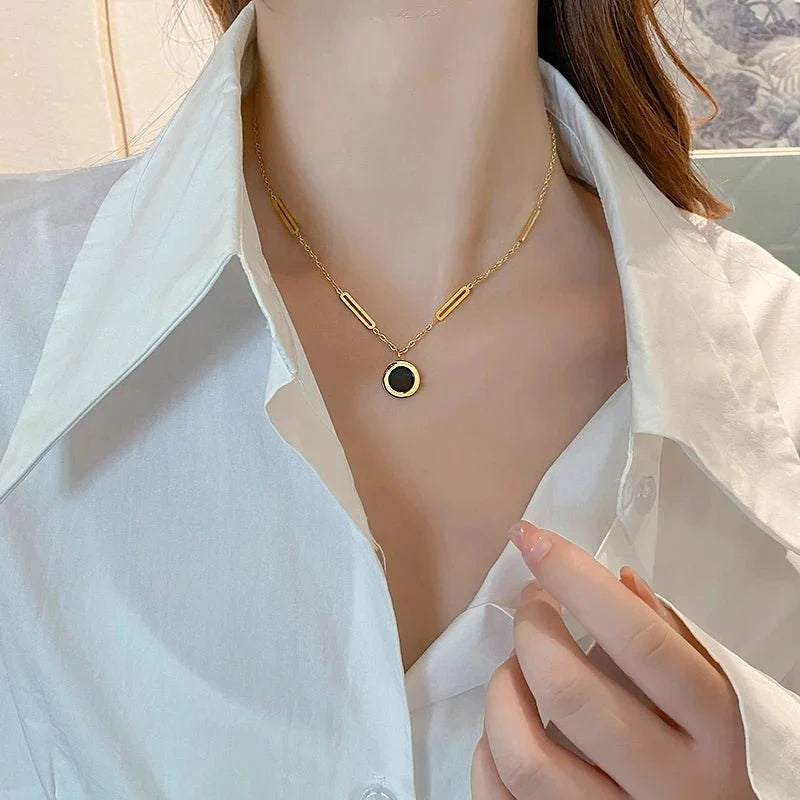 Double Sided Roman Numeral Pendant Necklace