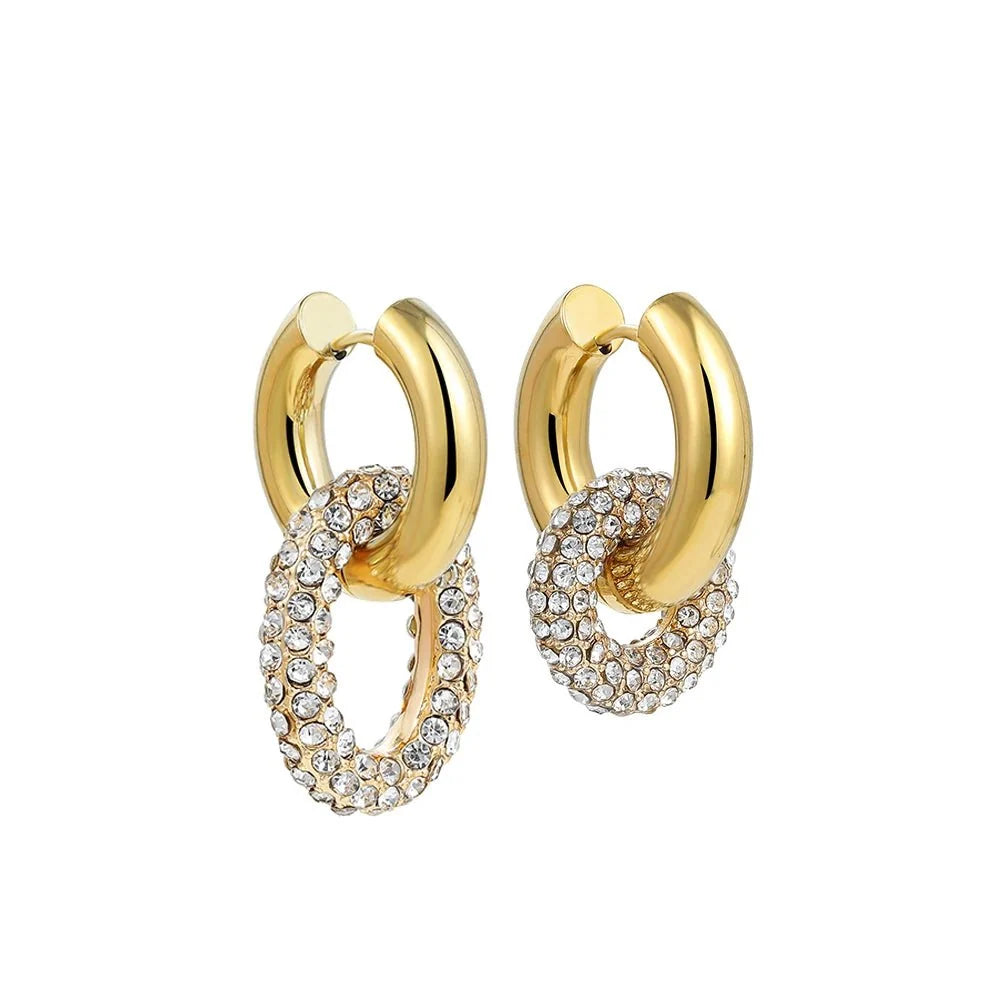 Dual Diamond Circle Huggie Earrings in gold