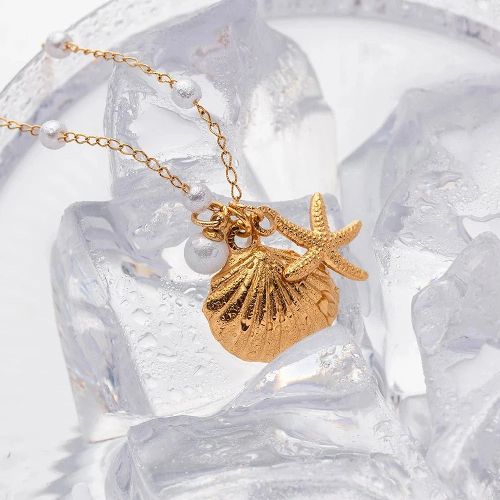 Elegant Dainty Spaced Pearl Seashell Necklace