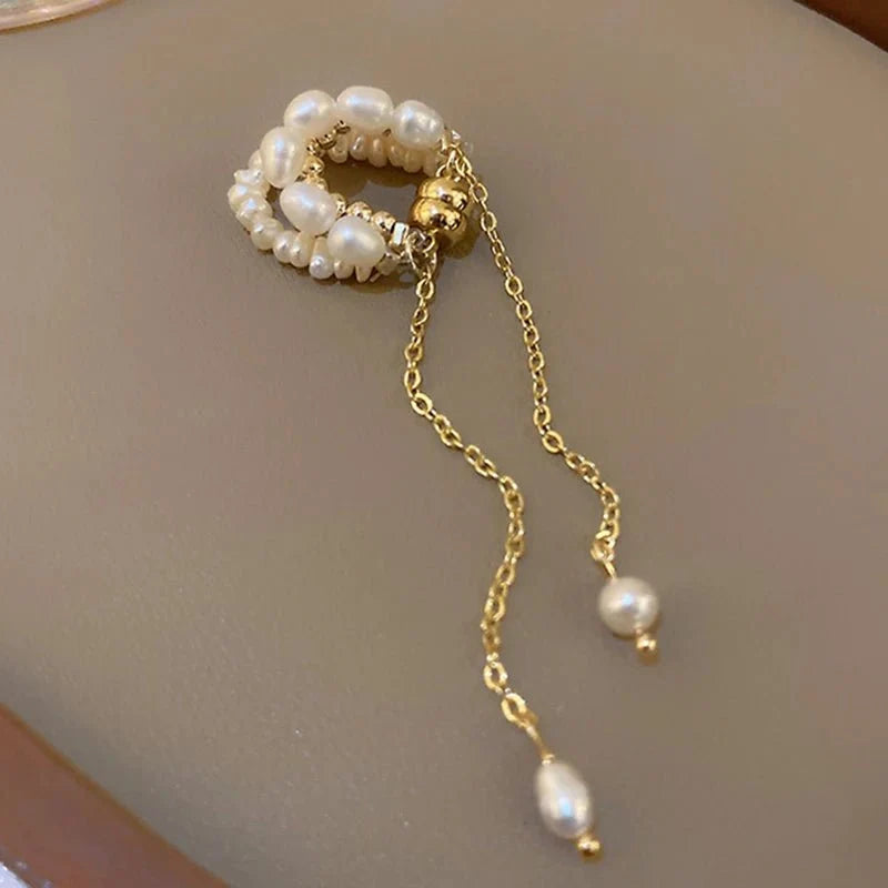Elegant Wrapped Pearls Dangle Earring Cuff
