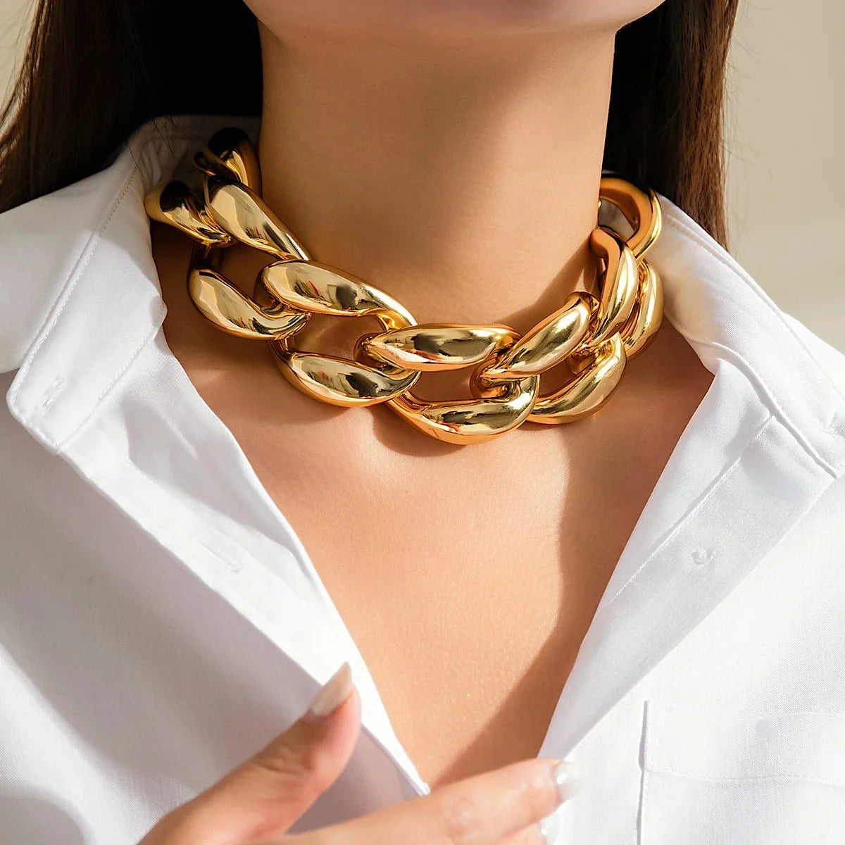 Exaggerated Chunky Cuban Link Choker Necklace in gold