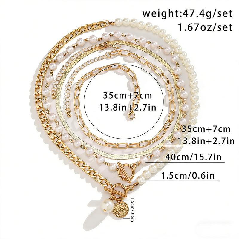 4pc Elegant Pearl Accented Necklace Stack