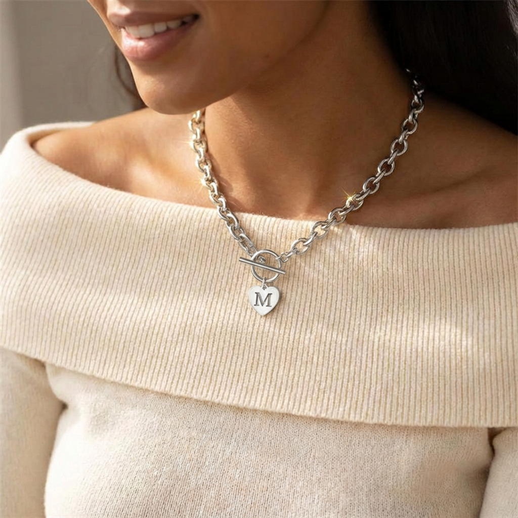 Paperclip Heart Letter Initial Choker Necklace