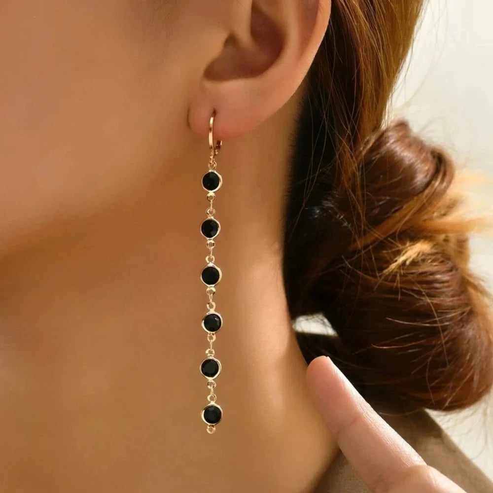 Gem Drop Hoop Earrings in black