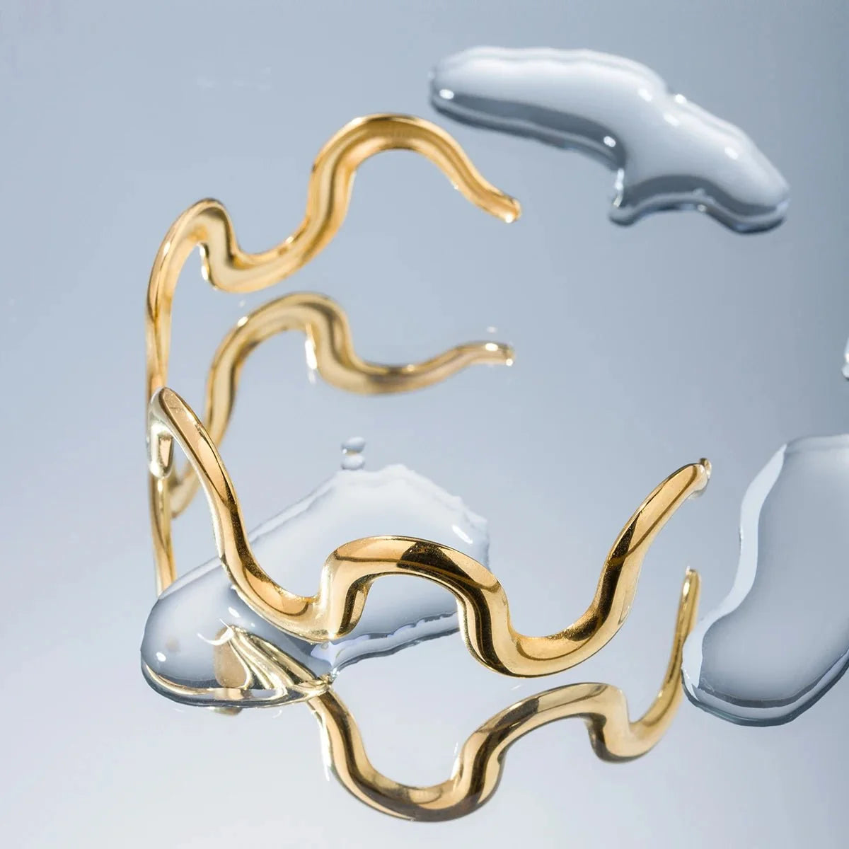 Gold Wavy Statement Bracelet and Necklace