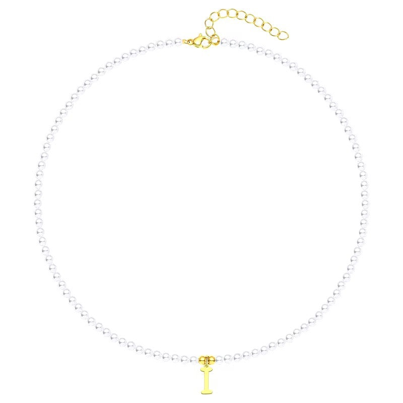 elegant gold accented pearl letter initial necklace