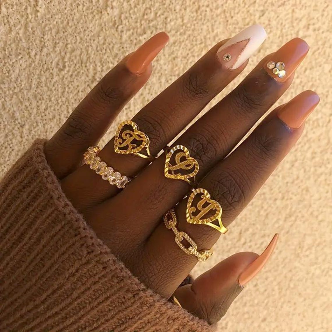 Elegant Cursive Letter Initial Heart Ring