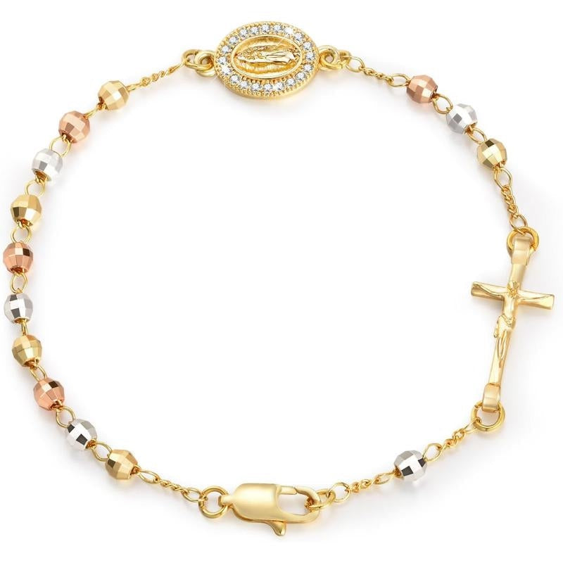 14k Crucifix Rosary Beaded Bracelet