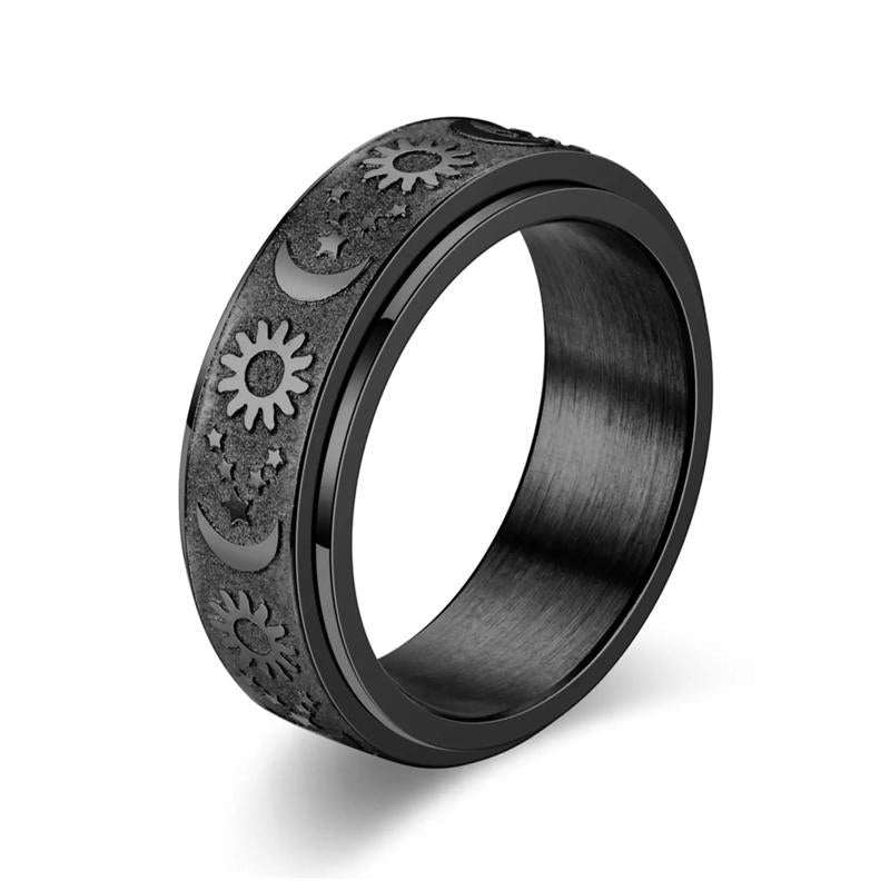 Spinning Anxiety Relief Astrology Sun & Moon Ring in black