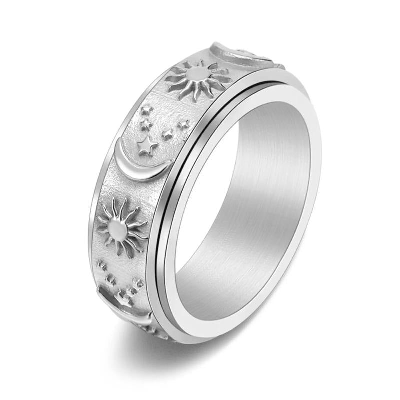 Spinning Anxiety Relief Astrology Sun & Moon Ring in silver