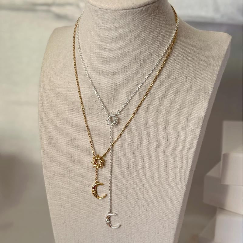 Dainty Sun & Moon Lariat Necklace