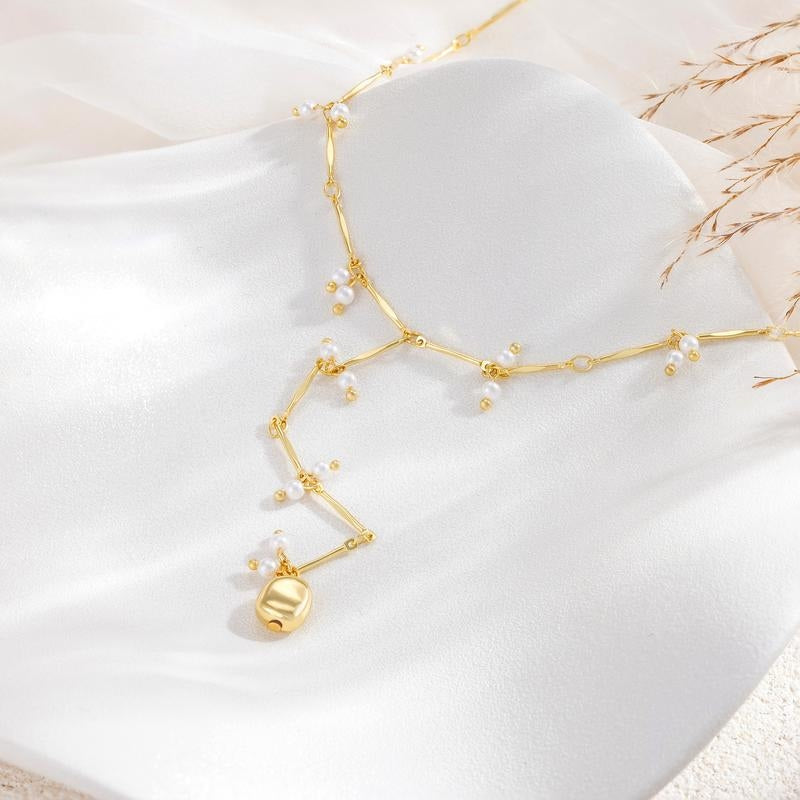 14k Pearl Accented Lariat Necklace