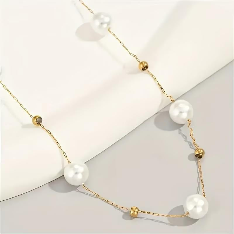 14k Dainty Pearl & Gold Beaded Satellite Necklace