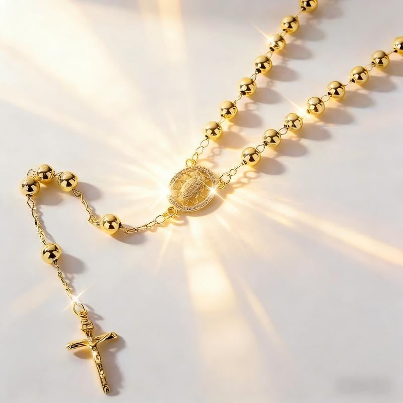 Beaded Geometric Virgin Mary Pendant Lariat Necklace