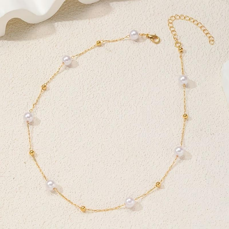 14k Dainty Pearl & Gold Beaded Satellite Necklace