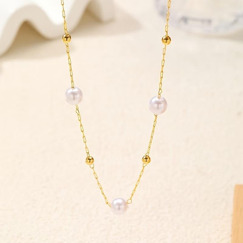 14k Dainty Pearl & Gold Beaded Satellite Necklace