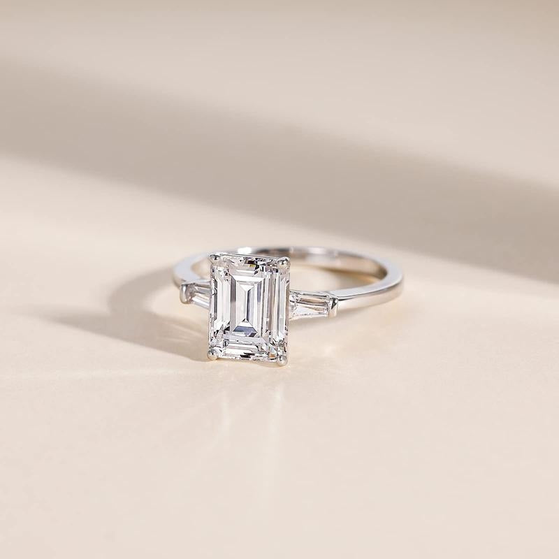 Emerald Cut Diamond Accented Ring in silver