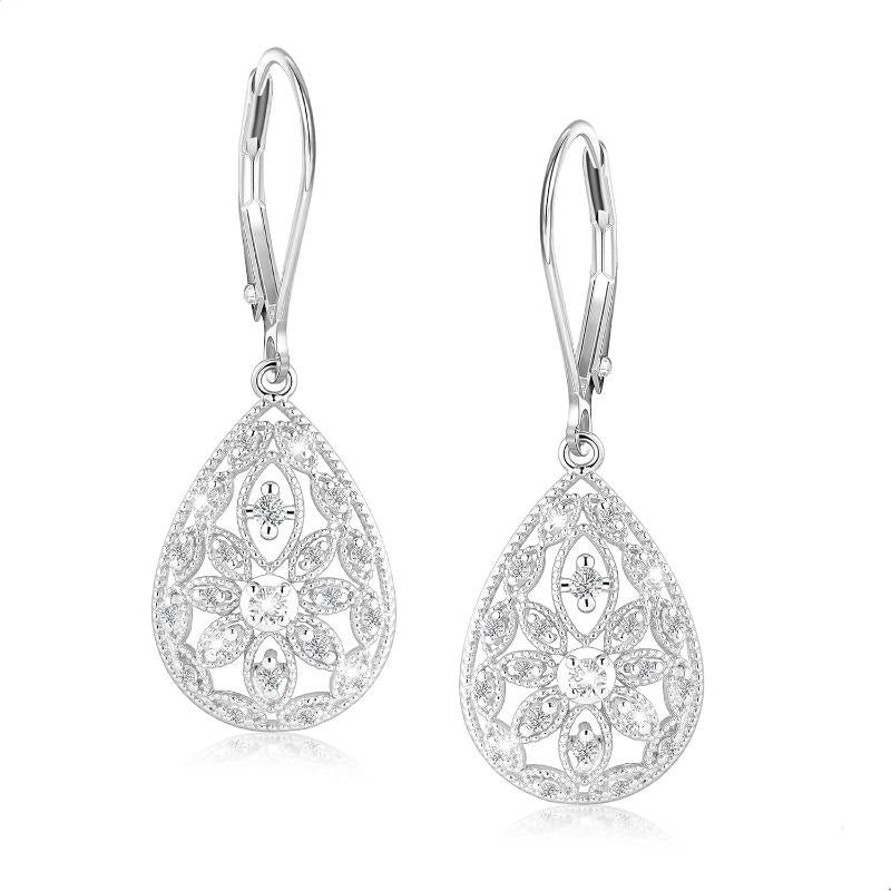 Floral Teardrop Earrings in silver