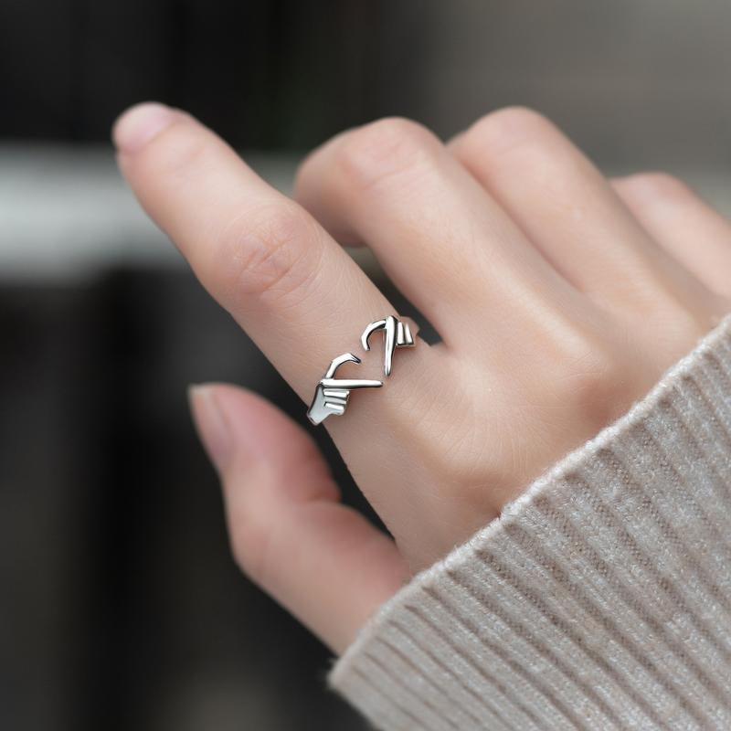Adjustable Heart Hands Ring
