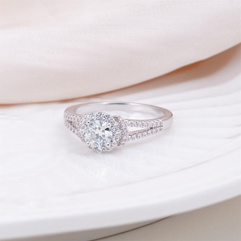Split Shank Halo Diamond Accented Ring