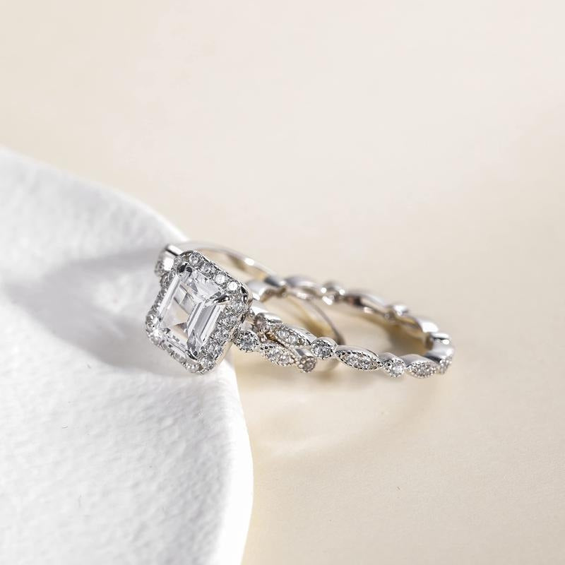 2pc Emerald Cut Ring Set