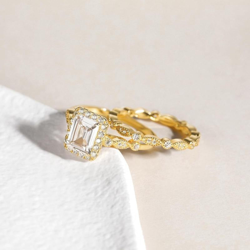 2pc Emerald Cut Ring Set