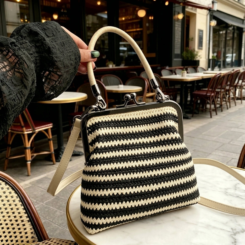 vintage inspired kiss lock satchel bag