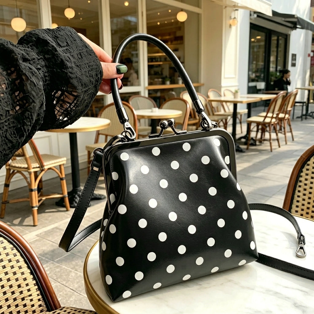 vintage inspired kiss lock satchel bag