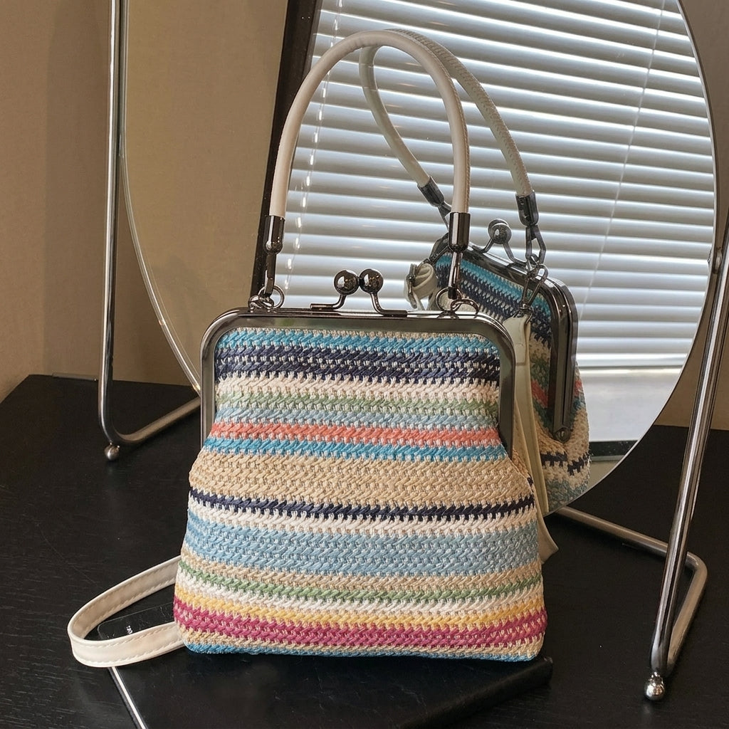 vintage inspired kiss lock satchel bag