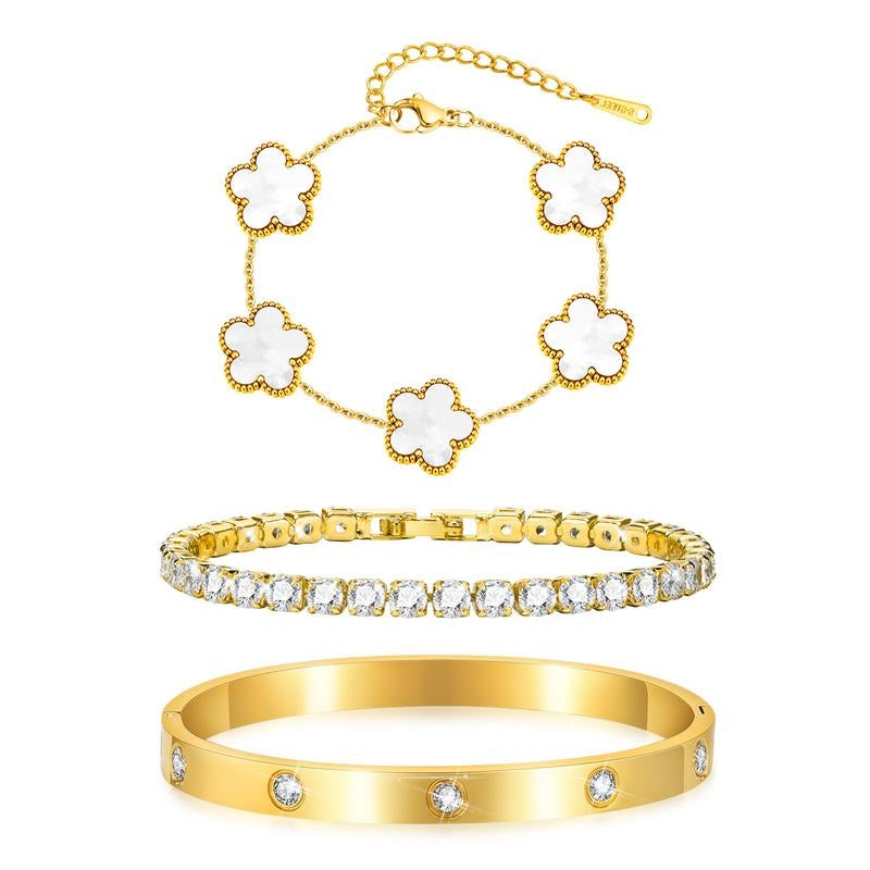 18k 3pc Elegant Bracelet Stack in white