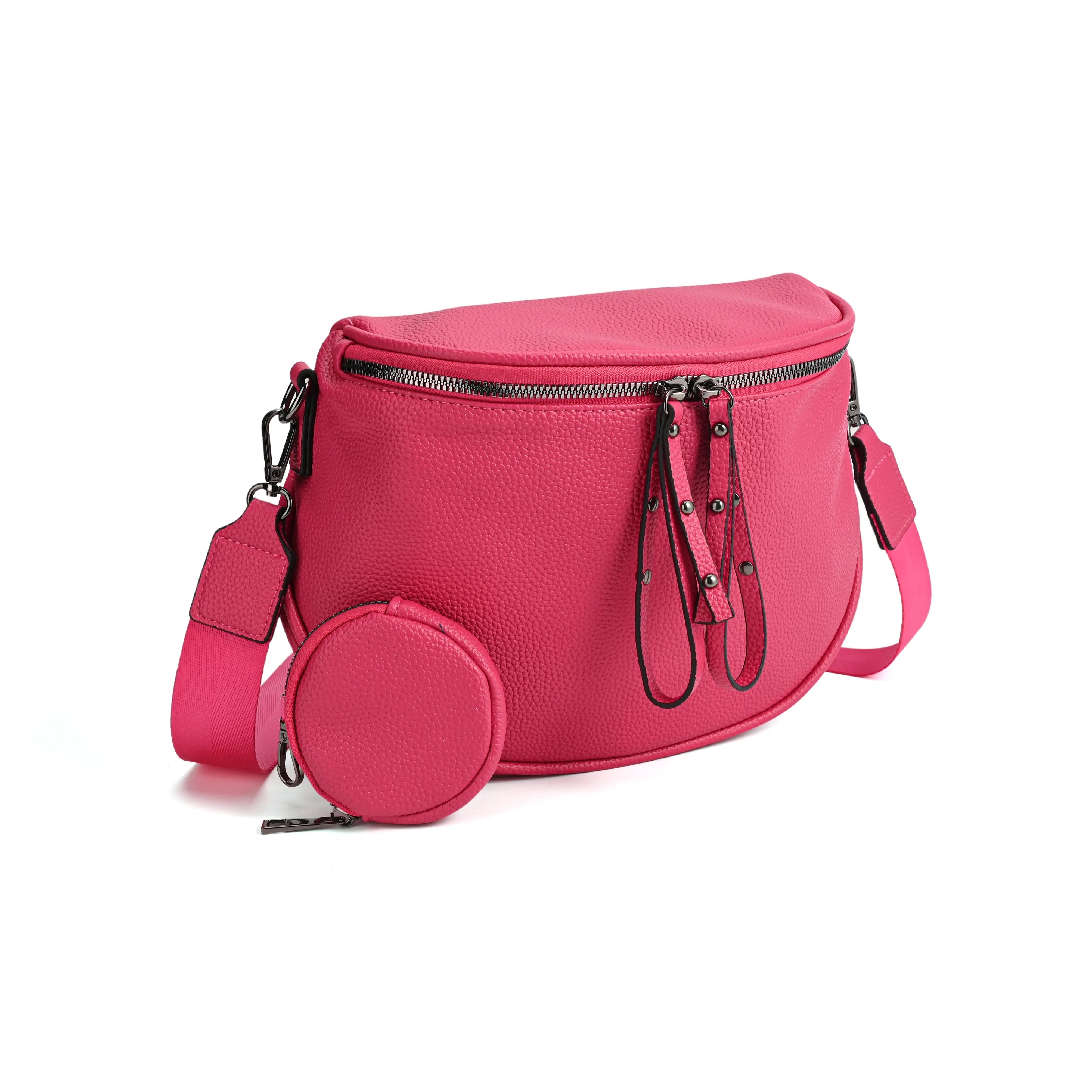 half moon cross body bag with detachable pouch